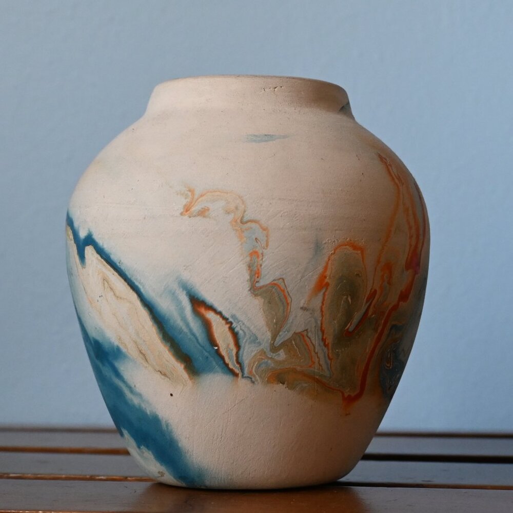 Vintage Large Nemadji Pottery Vase 5.25" Marbled Clay Swirl Art Pottery USA